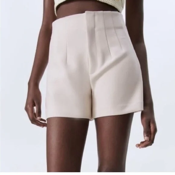 Zara Cream High Waist Women's Shorts - Picture 2 of 11